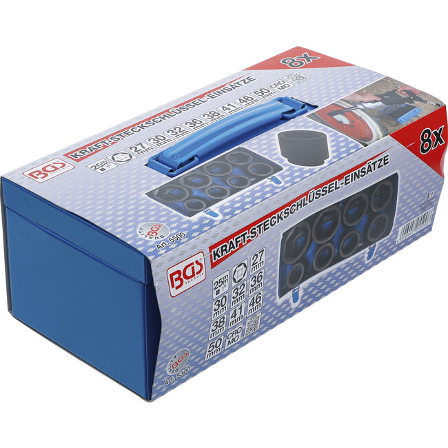 BGS Kracht doppenset zeskant, diep 1" 27 - 50 mm, 8 delig