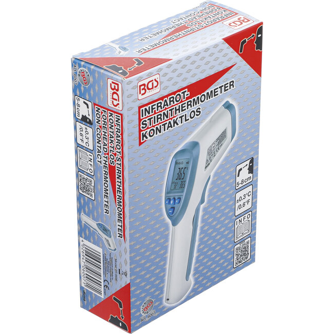 BGS Voorhoofd-koortsthermometer contactloos, infrarood voor meting van personen + voorwerpen 0 - 100°