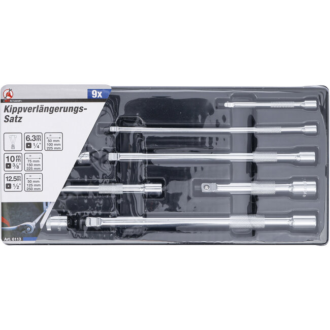 BGS Kantelverlengstukset 1/4", 3/8" en 1/2" 9 delig