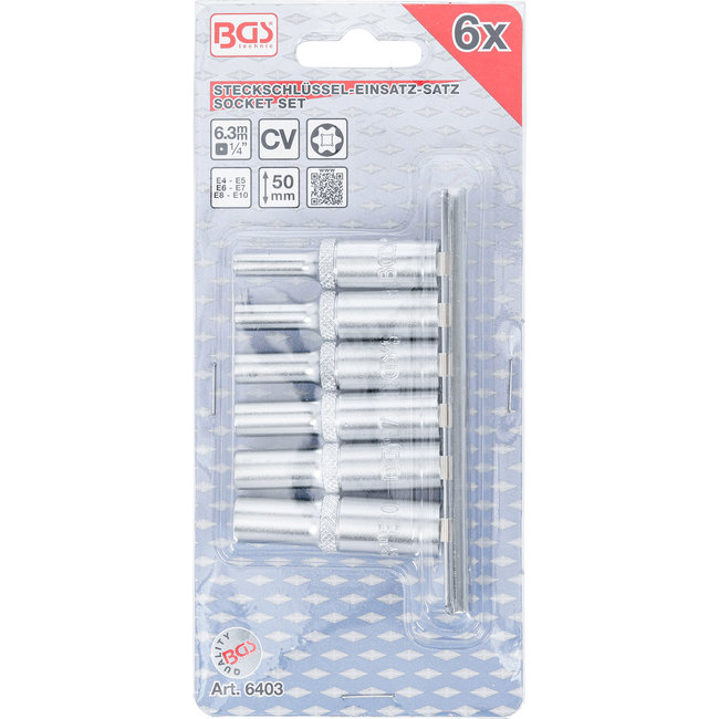 BGS Doppenset E-profiel, diep 1/4" E4-E10, 6 delig