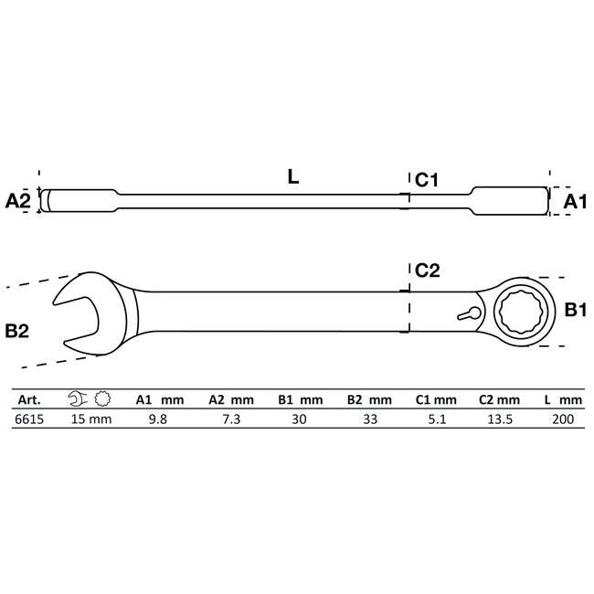 BGS Ratel ringsteeksleutel omschakelbaar 15 mm