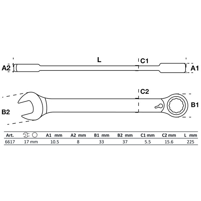 BGS Ratel ringsteeksleutel omschakelbaar 17 mm