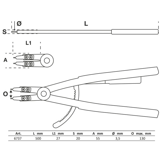 BGS Borgringtang recht voor binnenringen 500 mm