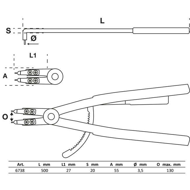 BGS Borgringtang gebogen voor binnenringen 500 mm
