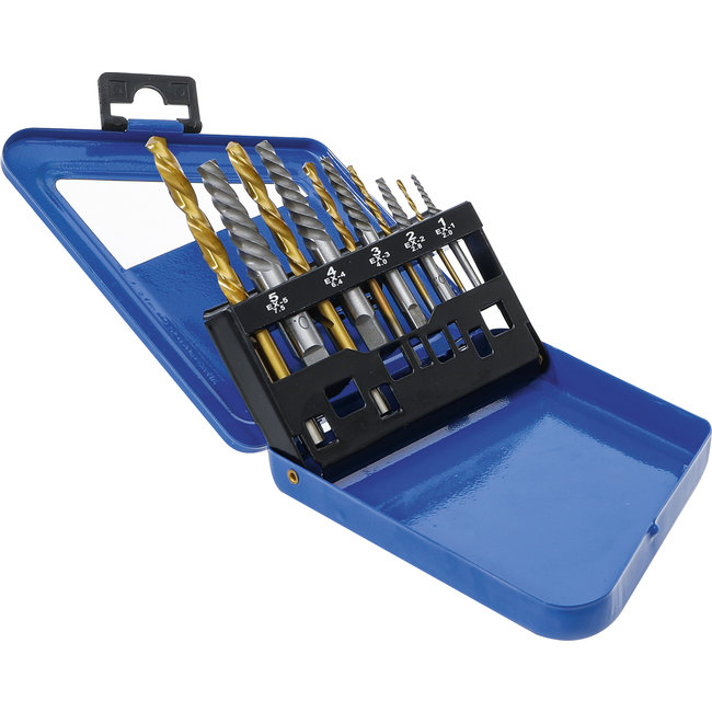 BGS Schroevenuitdraai- en linkssnijdende borenset HSS titaniumnitraat-behandeling 2 - 7,5 mm 10 delig