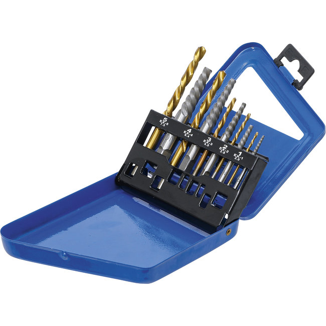 BGS Schroevenuitdraai- en linkssnijdende borenset HSS titaniumnitraat-behandeling 2 - 7,5 mm 10 delig