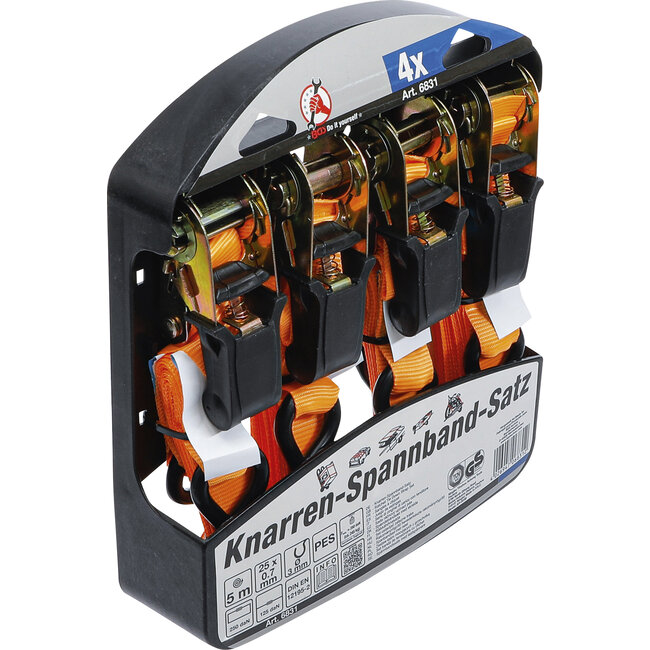 BGS Spanbandset met ratel met zware haken 5 meter x 25 mm 4 delig