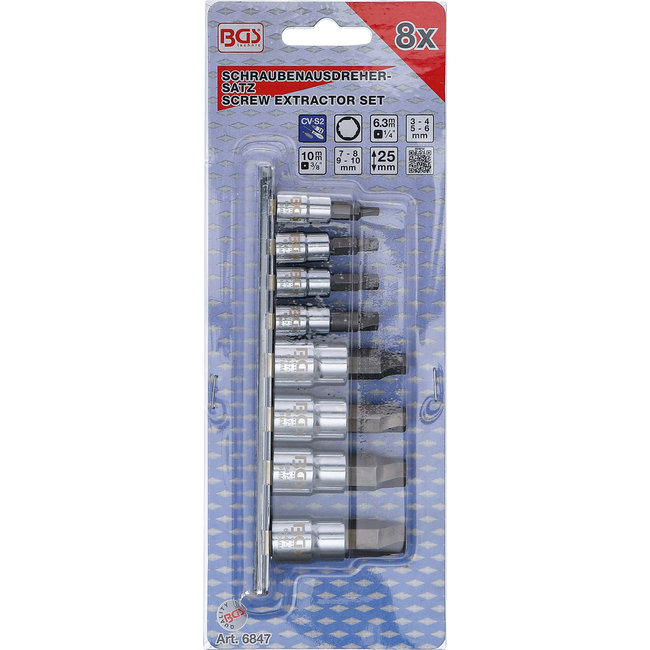 BGS Schroevenuitdraaiset aandrijving 1/4" en 3/8" voor defecte binnenzeskant 3 - 10 mm, 8 delig