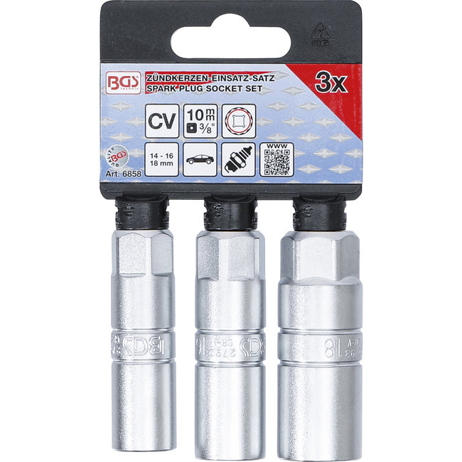 BGS Bougiedopsleutel-set twaalfkant 3/8" 14 - 16 - 18 mm 3 delig
