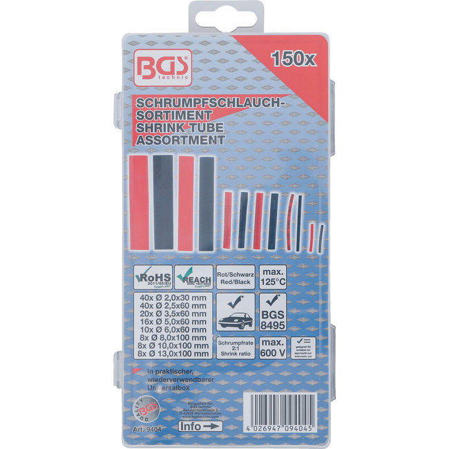 BGS Assortiment krimpkous rood / Zwart 150 delig