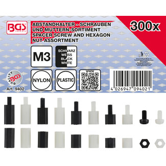 BGS technic Afstandhouderschroeven en assortiment zeskantmoeren Nylon 300 delig