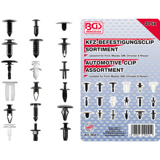BGS technic Assortiment bevestigingsclips voor Ford, Mazda, GM, Chrylser & Nissan 415 delig
