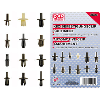 BGS technic Assortiment bevestigingsclips voor VW, Audi, Volvo, Chrysler, Ford, Mercedes-Benz 350 delig