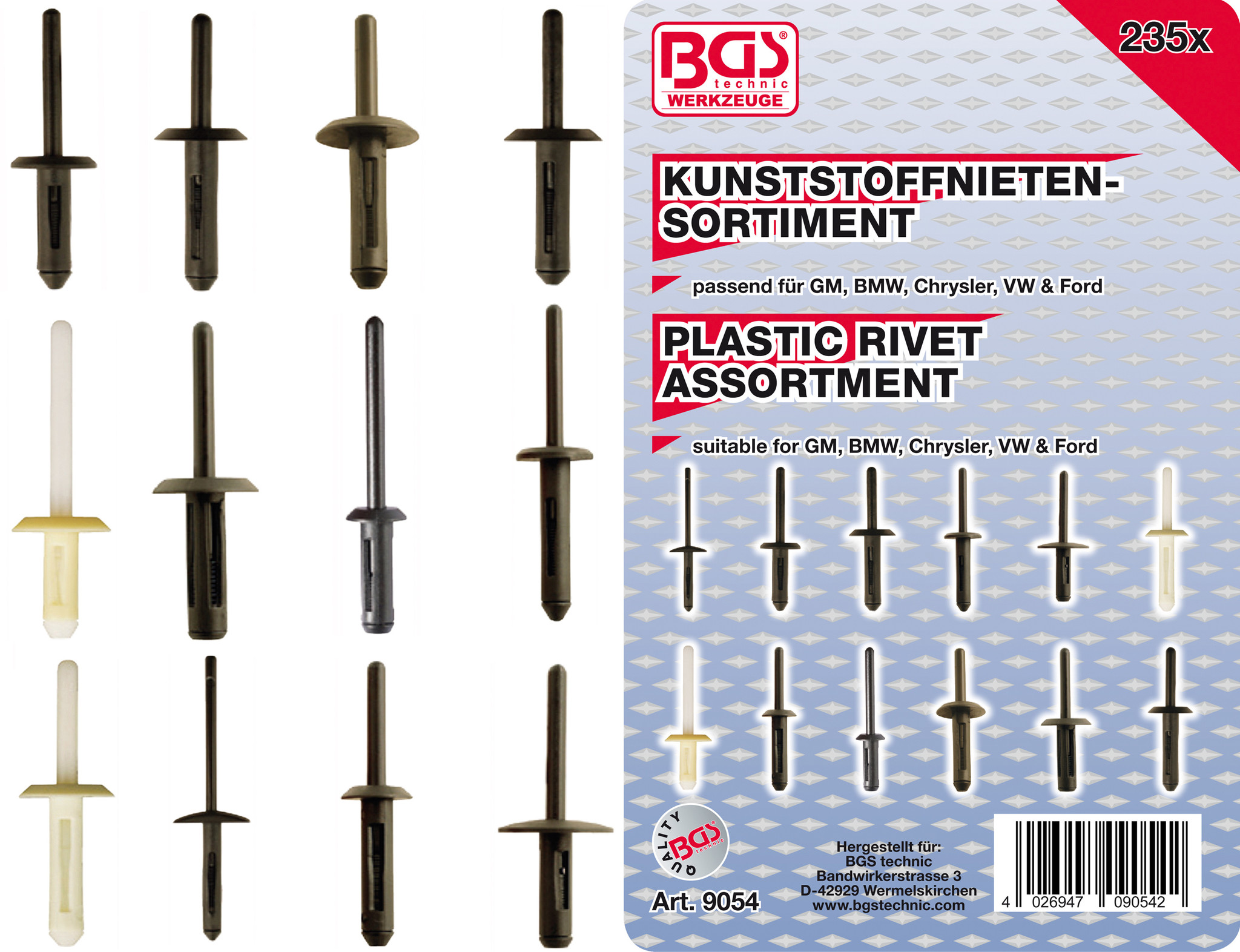 BGS Assortiment kunststof popnagels voor GM, BMW, Chrysler, VW & Ford ...