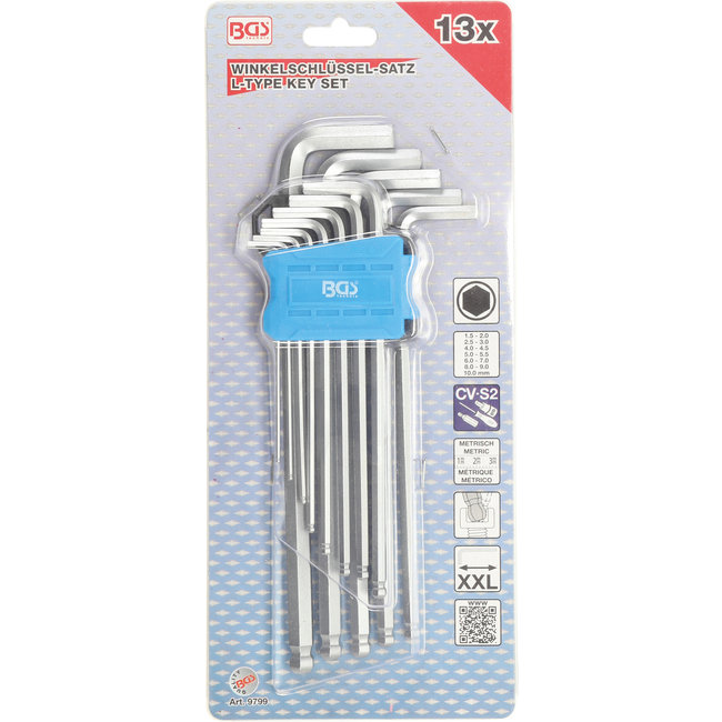 BGS Stiftsleutelset extra lang inbus met kogelkop 1,5- 10 mm 13 delig