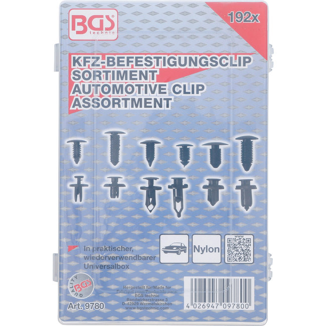 BGS Dennenboom- en kunststofspreidclip-assortiment universeel 192 delig