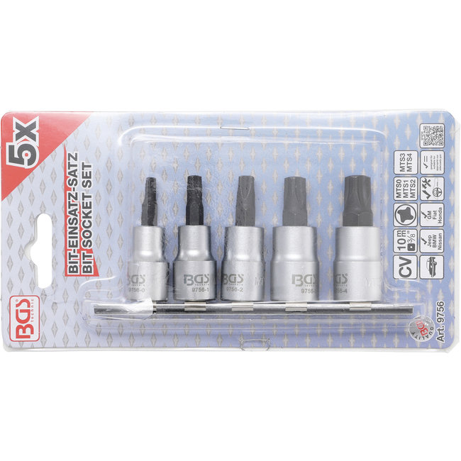 BGS Dopsleutelbitset 3/8" 4-kant Profiel (voor MTS-motorkoppel) MTS0 - MTS04 5 delig