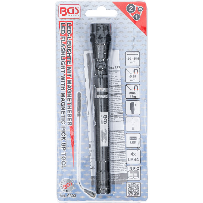 BGS Uittrekbare LED lamp met magneethulp "2-in-1"