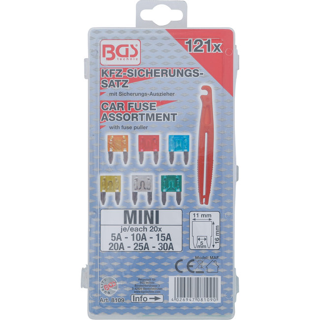 BGS Assortiment autozekeringen Mini 121 delig