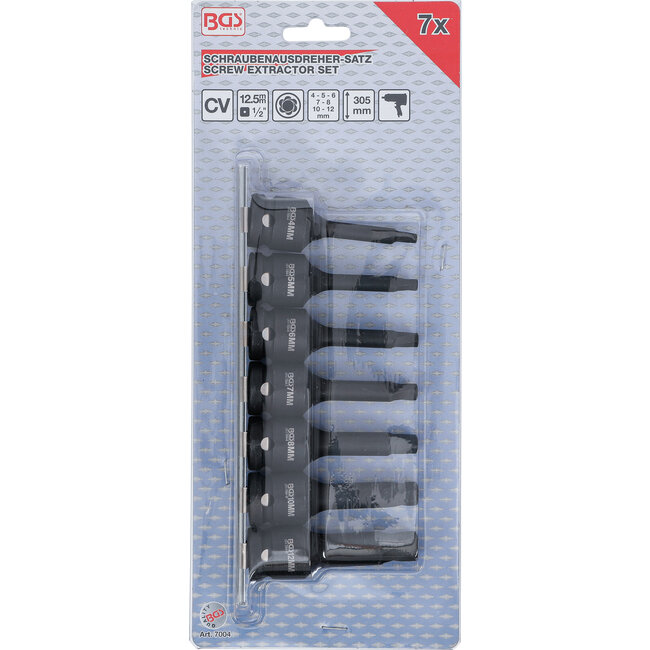 BGS Schroevenuitdraaiset 1/2" voor defecte biinnenzeskant 4 - 12 mm 7 delig