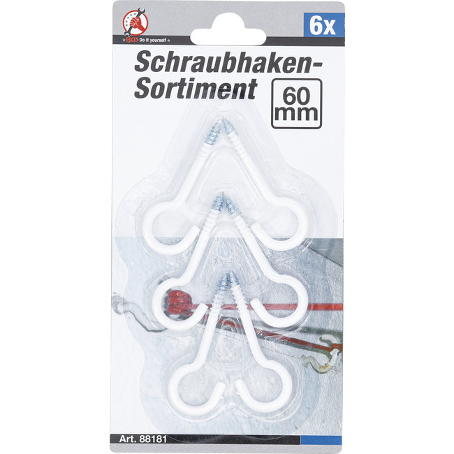 BGS Assortiment schroefhaken wit met kunststof mantel 60 mm 6 delig