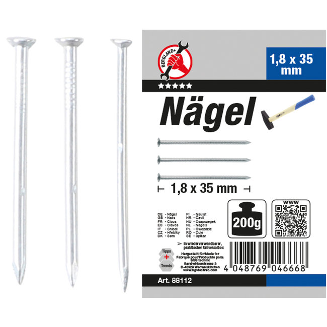 BGS Nagel-assortiment 200 gram 1,8 x 35 mm