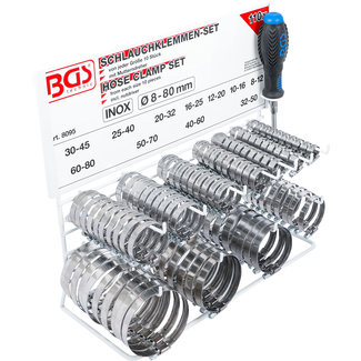BGS technic Slangklem assortiment roestvrij rekje 111 delig