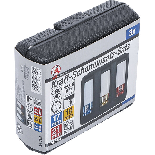 BGS Kracht wielmoer doppenset 1/2" 17 - 19 - 21 mm 3 delig