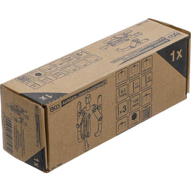 BGS Buiten binnen lagertrekkerset, 3 armig 30 - 150 mm