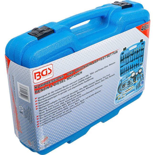 BGS Compressie- en drukverliestestset voor benzine- en dieselmotoren