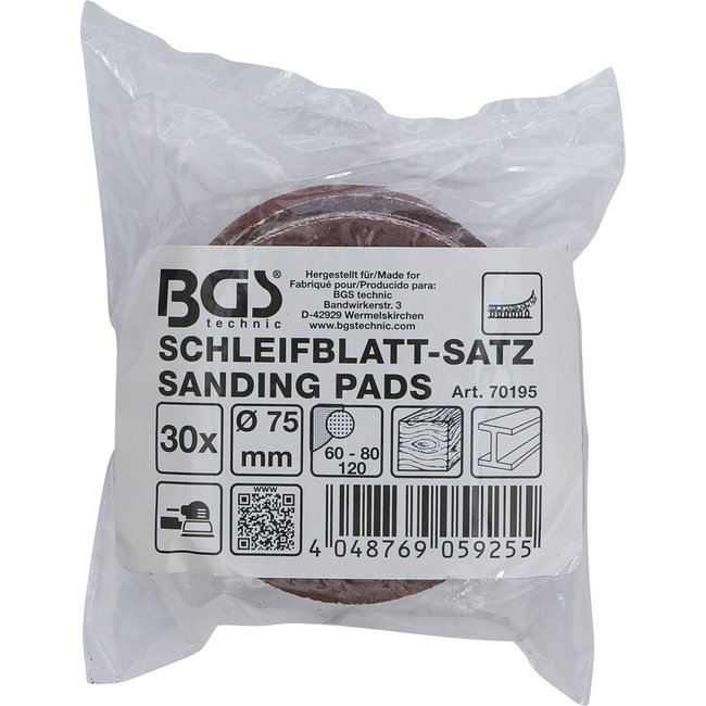 BGS Schuurschijven 75 mm - korrel 60, 80 en 120 - 30 delig