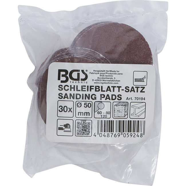 BGS Schuurschijven 50 mm - korrel 60, 80 en 120 - 30 delig