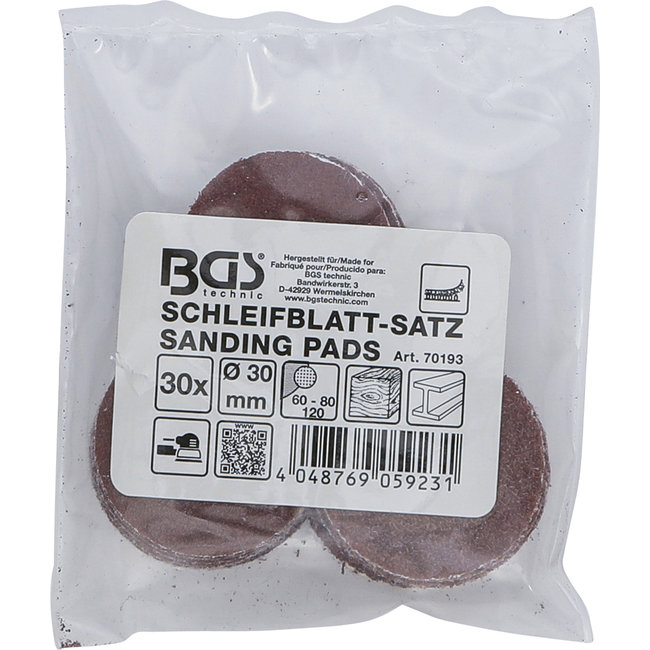 BGS Schuurschijven 30 mm - korrel 60, 80 en 120 - 30 delig