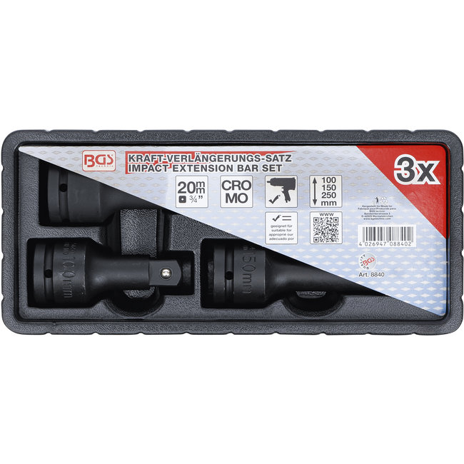 BGS Kracht verlengstukset buiten-/binnenvierkant 3/4" 3 delig