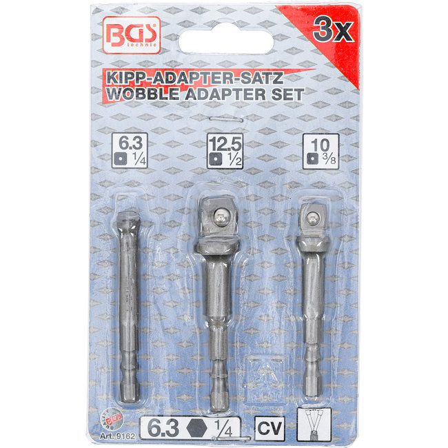BGS Kantel-dopsleuteladapterset 1/4" aandrijving buitenzeskant 3 delig
