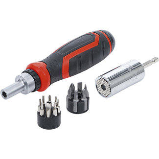 BGS Do it yourself Precisie-bit-/ multi-dopsleutelset met ratel-draaigreep voor bits, omschakelbaar 17 delig