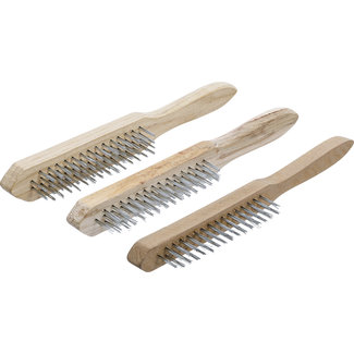 BGS Do it yourself Draadborstelset houten steel 2-, 3-, 4-rijen 3 delig