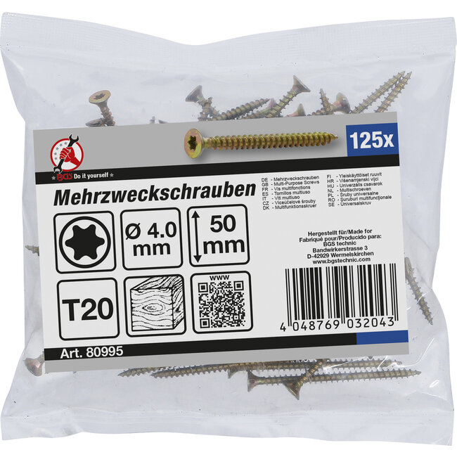 BGS Multischroeven Torx T20 4,0 x 50 mm 125 stuks