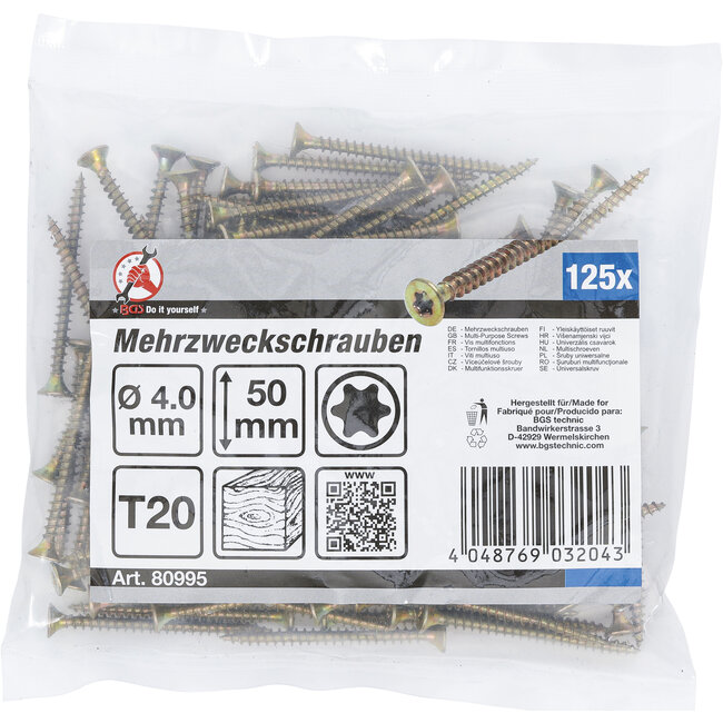 BGS Multischroeven Torx T20 4,0 x 50 mm 125 stuks