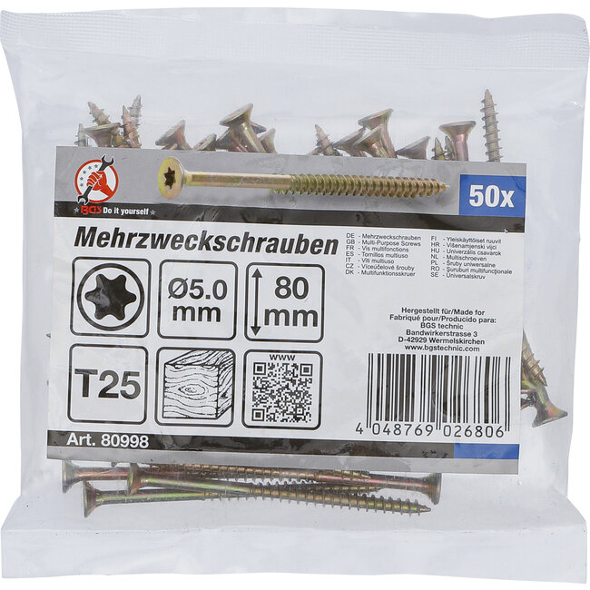 BGS Multischroeven Torx T25 5,0 x 80 mm 50 stuks