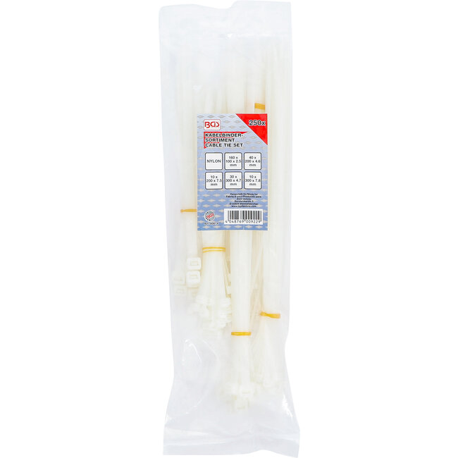 BGS Kabelbinderassortiment wit diverse maten 250 delig