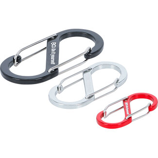 BGS Do it yourself Karabijnhaak-assortiment met dubbele opening aluminium 3 delig