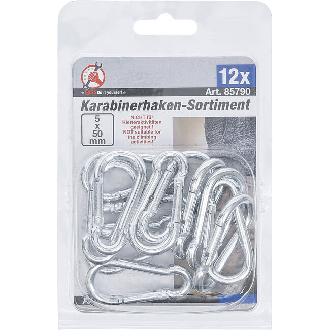 BGS Karabijnhaak-assortiment 5 x 50 mm 12 delig