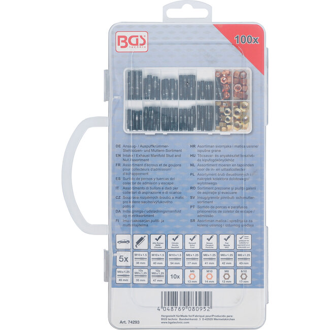 BGS Assortiment moeren en tapeinden voor de in- en uitlaatcollector 100 delig