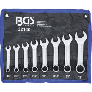 BGS technic Steekringsleutelset extra kort inches 3/8" - 7/8" 8 delig