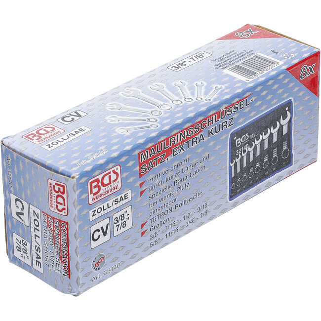 BGS Steekringsleutelset extra kort inches 3/8" - 7/8" 8 delig