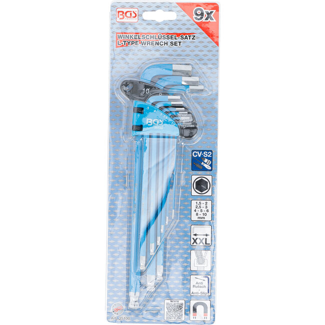 BGS Stiftsleutelset extra lang binnenzeskant met kogelkop 1,5 - 10 mm 9 delig