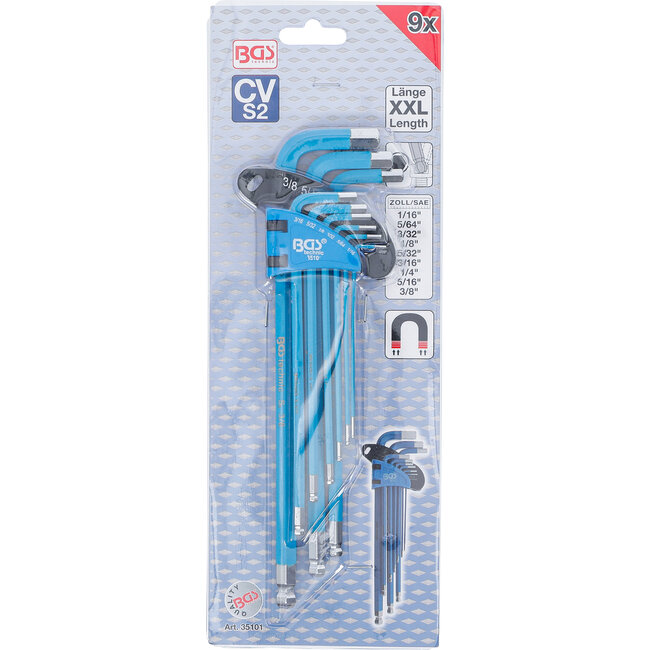 BGS Stiftsleutelset extra lang binnenzeskant inches 9 delig