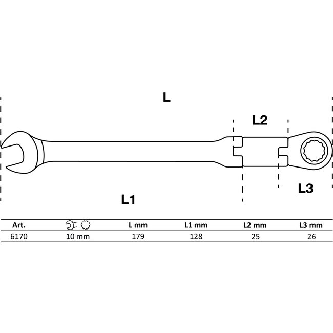 BGS Dubbelscharnierende ratelring-steeksleutel plooibaar 10 mm
