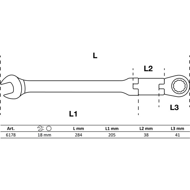BGS Dubbelscharnierende ratelring-steeksleutel plooibaar 18 mm